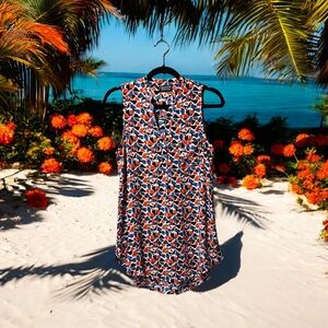 Papermoon Navy/Blue/Orange/White Abstract Print Sleeveless Top